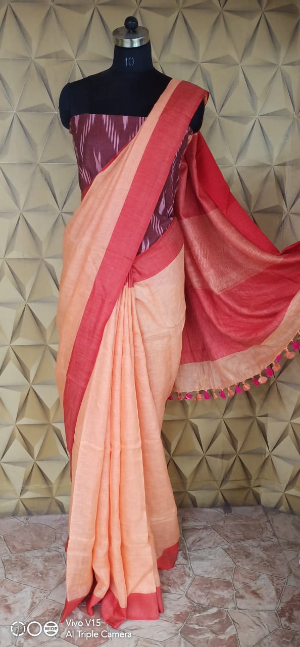 Linen plain saree silkzon.in
