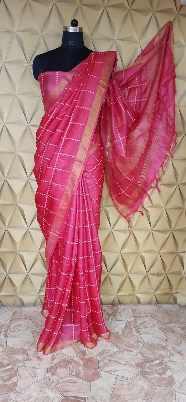 Tussar silk check saree silkzon.in