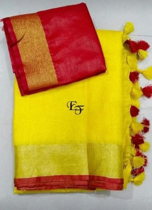 Plain linen saree silkzon.in