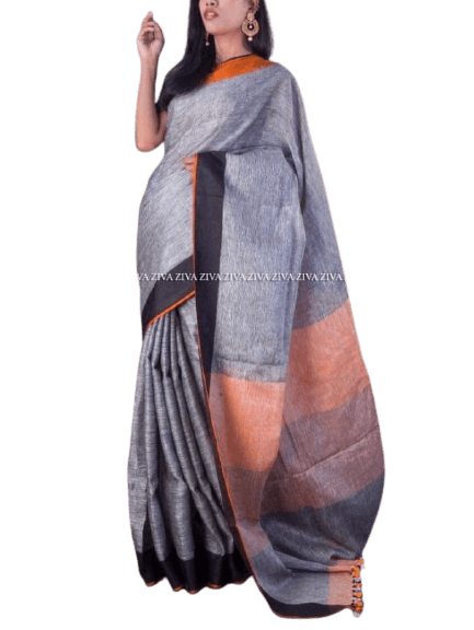 Plain linen saree silkzon.in