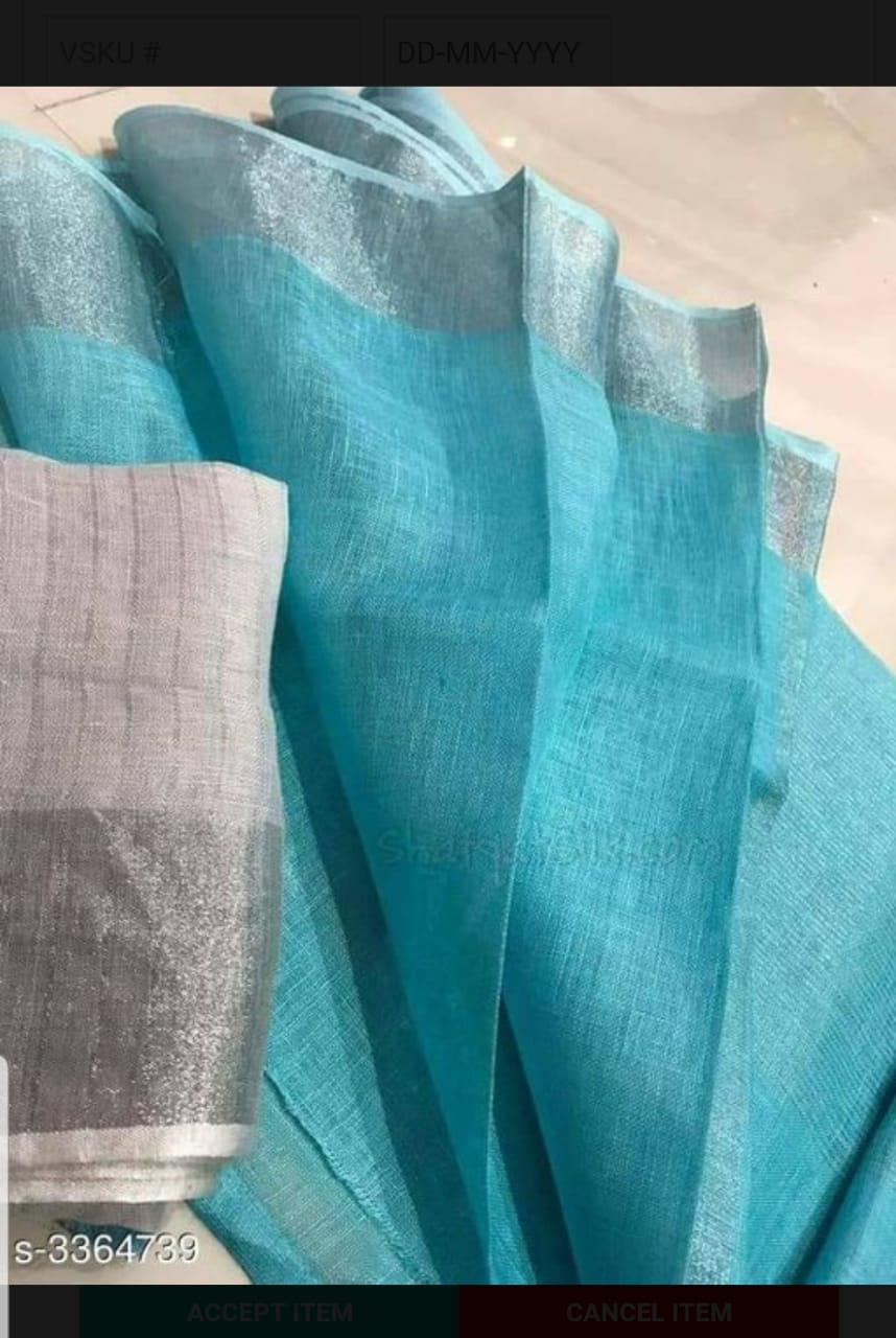 Linen plain saree silkzon.in