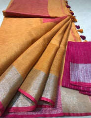 Linen plain saree silkzon.in