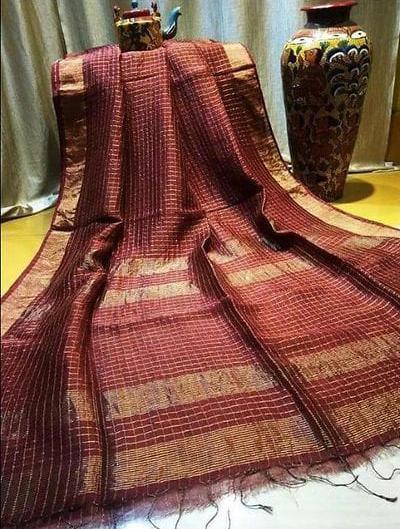 Plain  linen saree silkzon.in