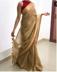 Linen plain saree silkzon.in