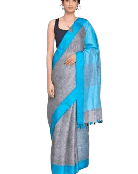 Plain linen saree silkzon.in