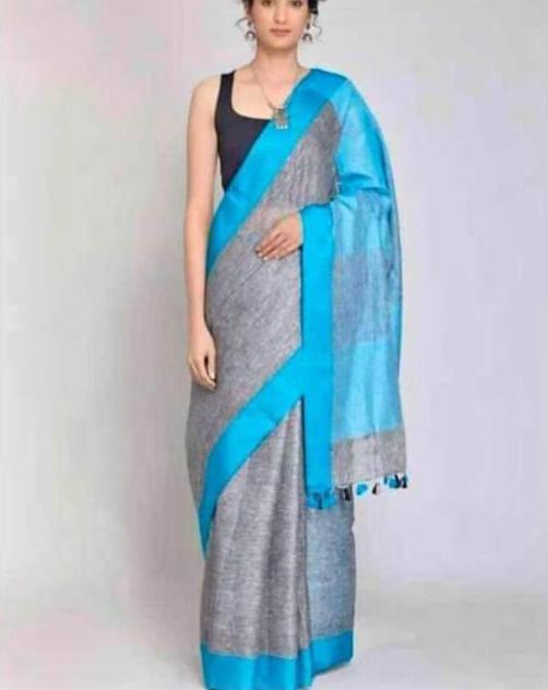 Plain linen saree silkzon.in