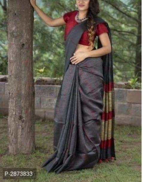 Linen plain saree silkzon.in
