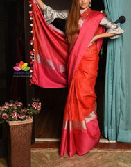 Plain linen saree silkzon.in