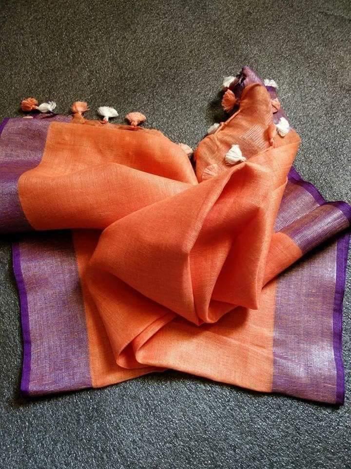 Linen plain saree silkzon.in