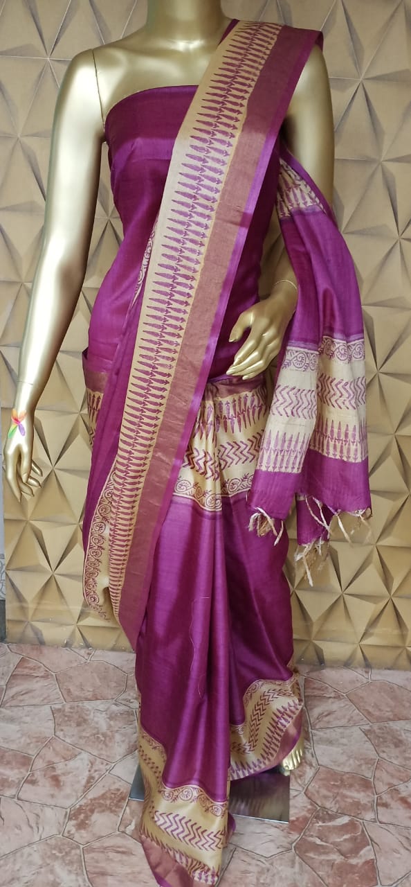 Pure Tussar Silk print saree