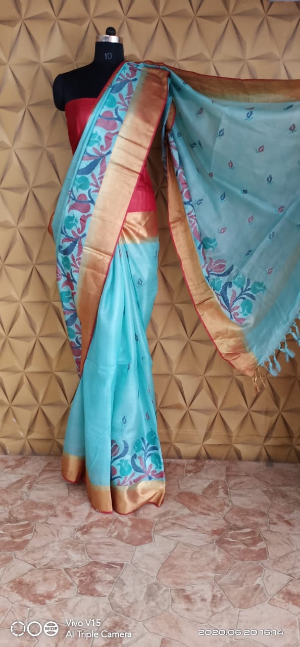 Tussar silk embroidery saree silkzon.in