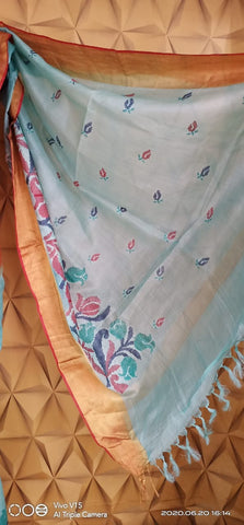 Tussar silk embroidery saree silkzon.in