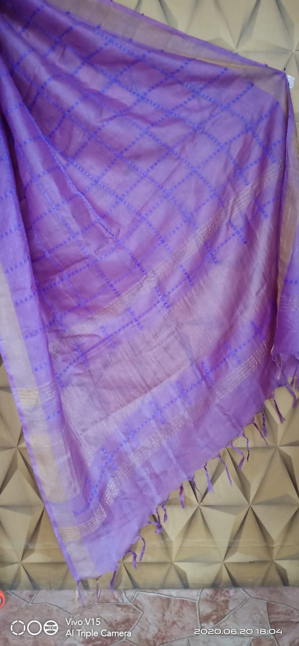 Tussar silk check saree silkzon.in