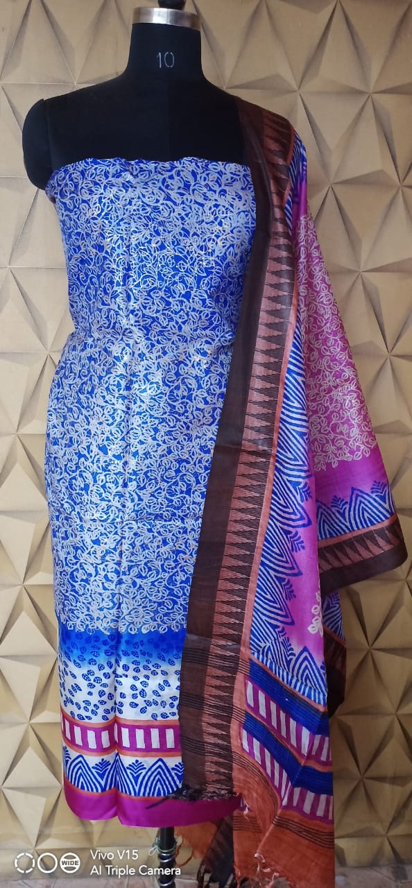 tussar silk printed suit silkzon.in