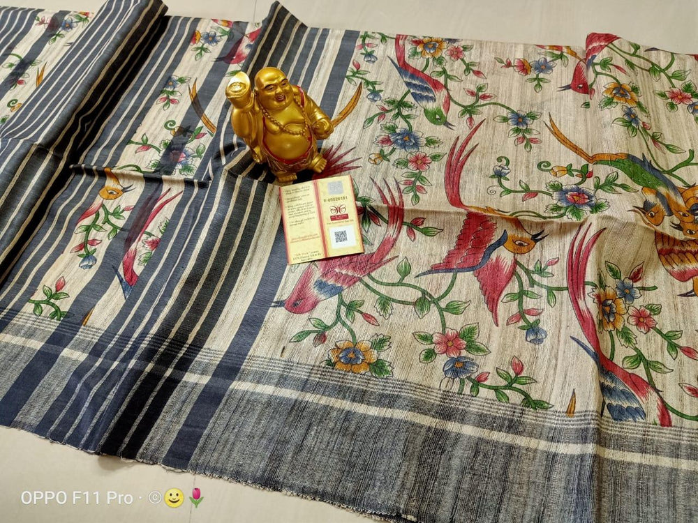 Tussar ghicha silk saree chandan