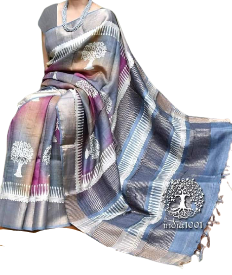 Pure Tussar Silk print saree