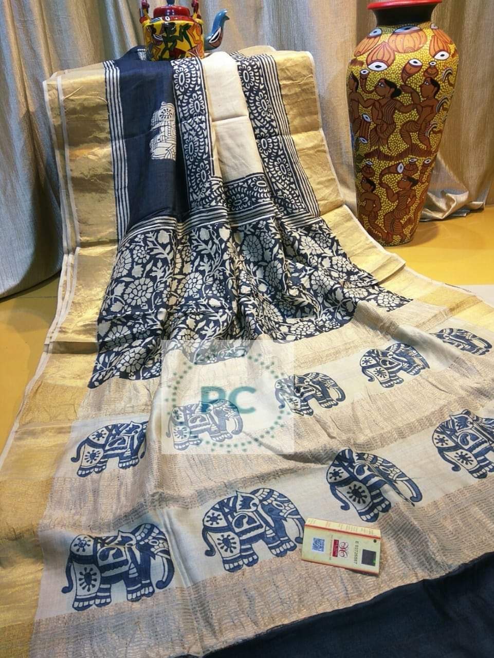 Pure Tussar Silk print saree