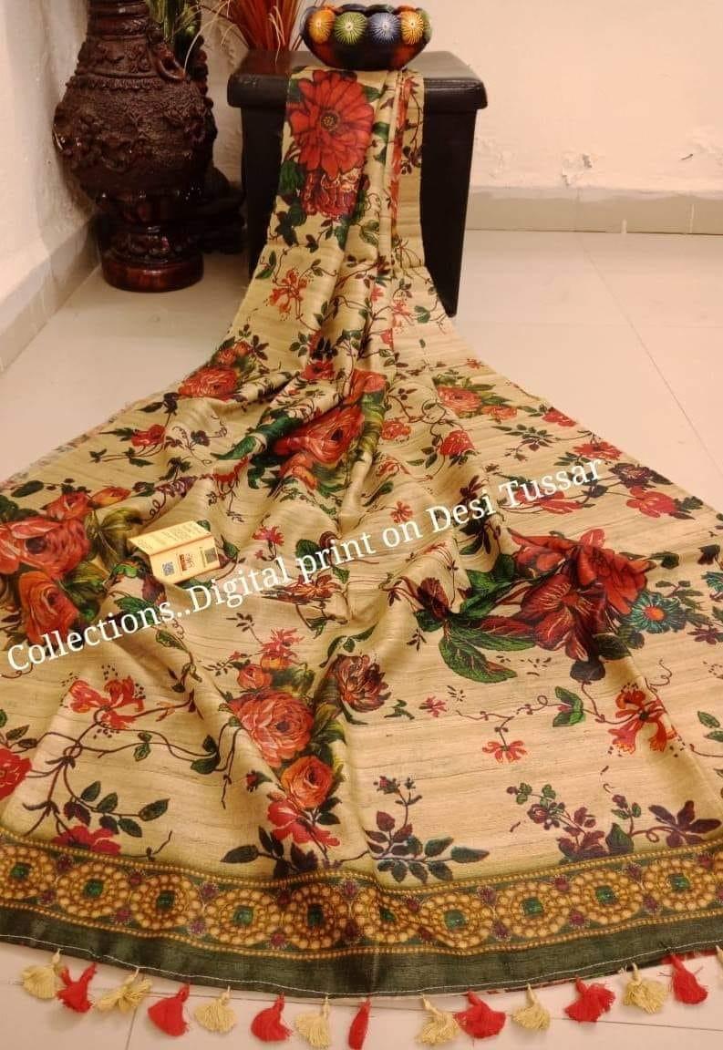 Handloom tussur silk digital print saree SILK ZONE
