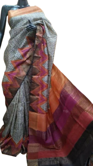 Pure Tussar Silk print saree