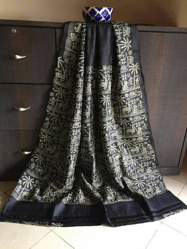 Pure Tussar Silk print saree