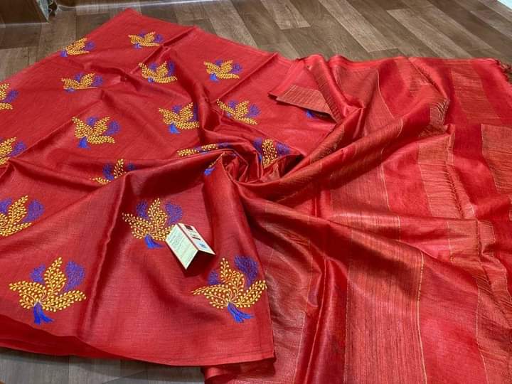 Tussar silk embroidery saree SILK ZONE
