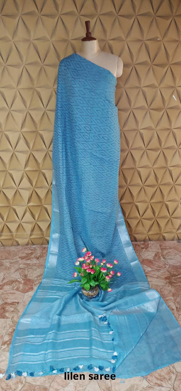 Linen plain saree SILK ZONE