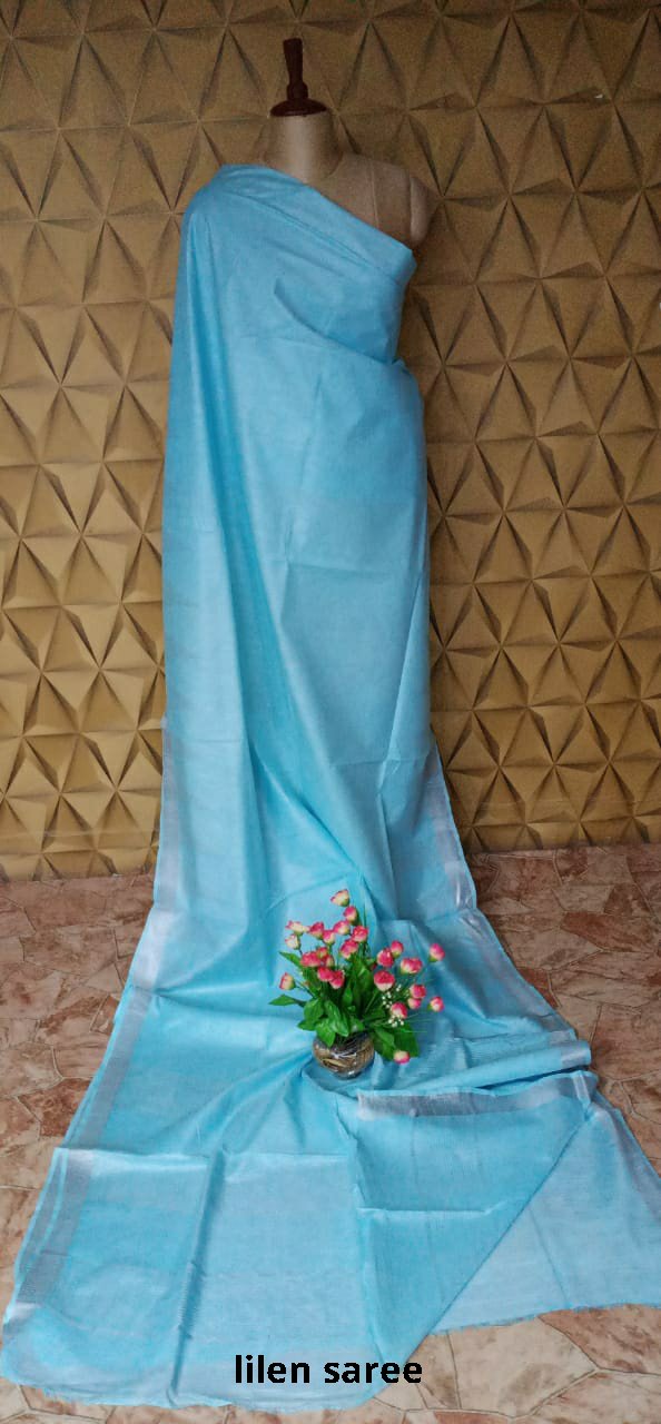 Linen plain saree SILK ZONE