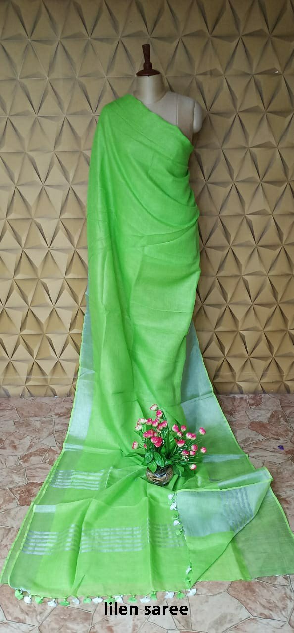Linen plain saree SILK ZONE