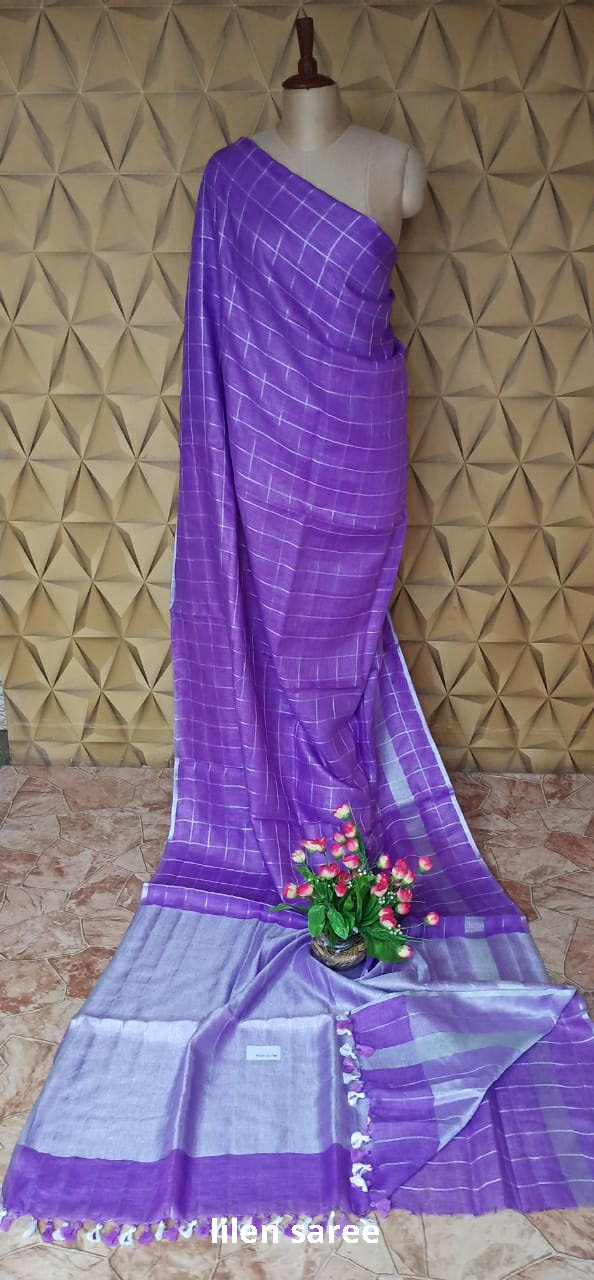 Linen plain saree SILK ZONE