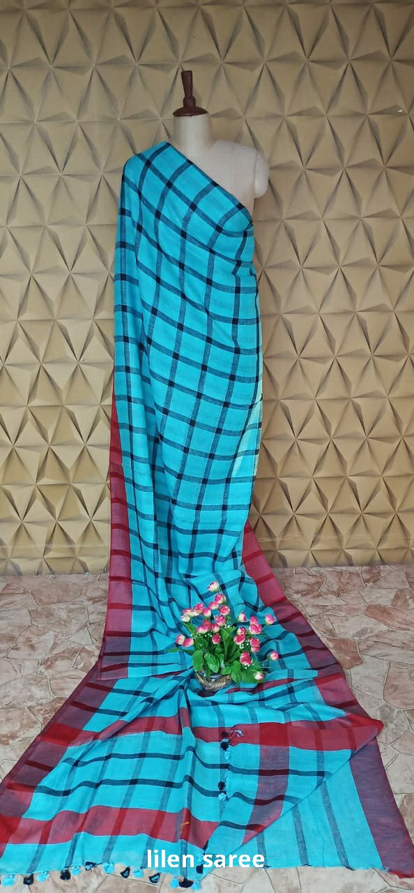 Linen plain saree SILK ZONE