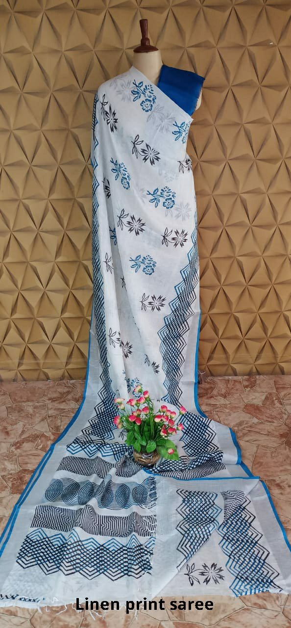 Pure linen print saree SILK ZONE