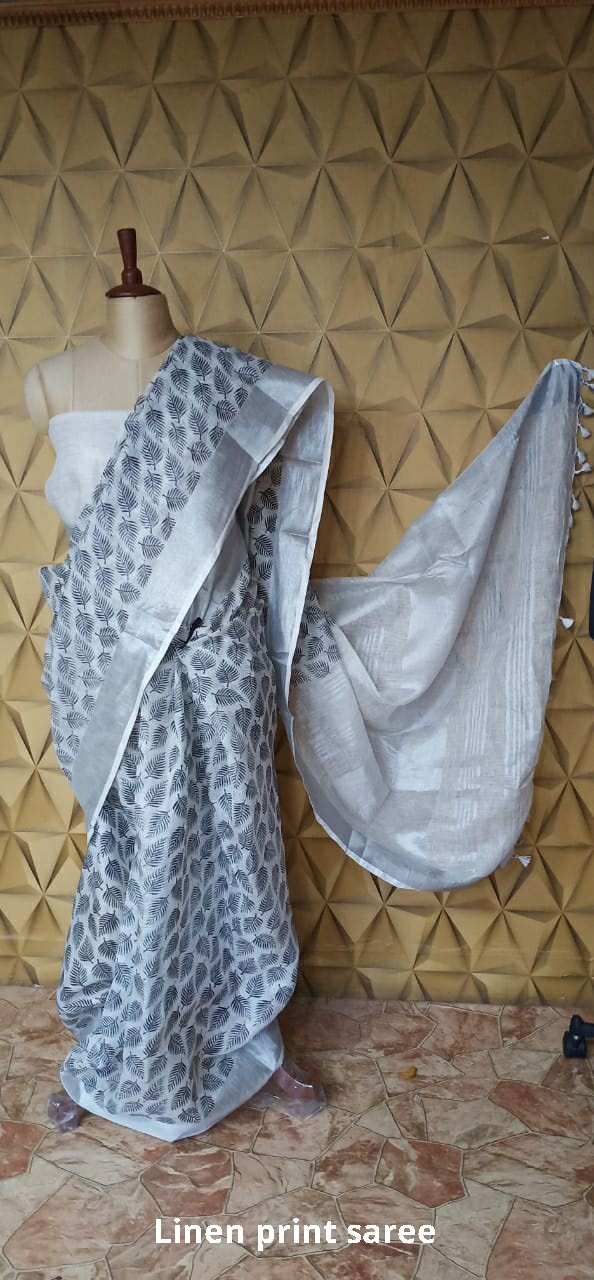 Pure linen print saree SILK ZONE