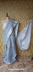 Pure linen print saree SILK ZONE