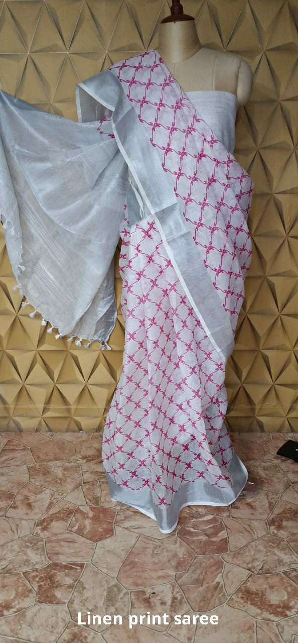 Pure linen print saree SILK ZONE