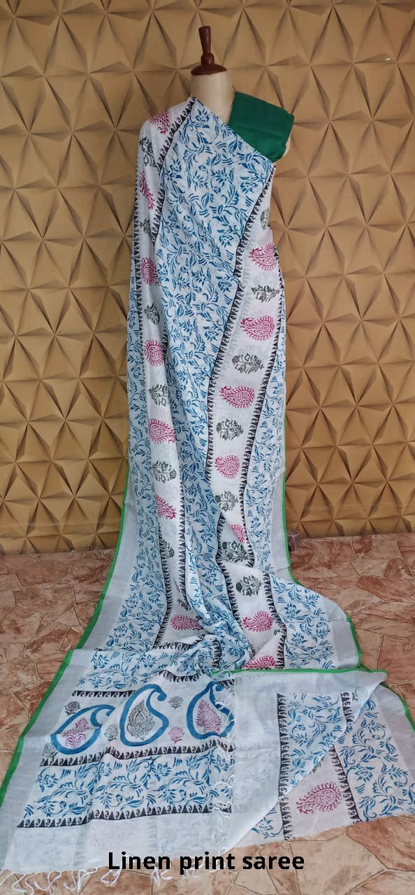 Pure linen print saree SILK ZONE