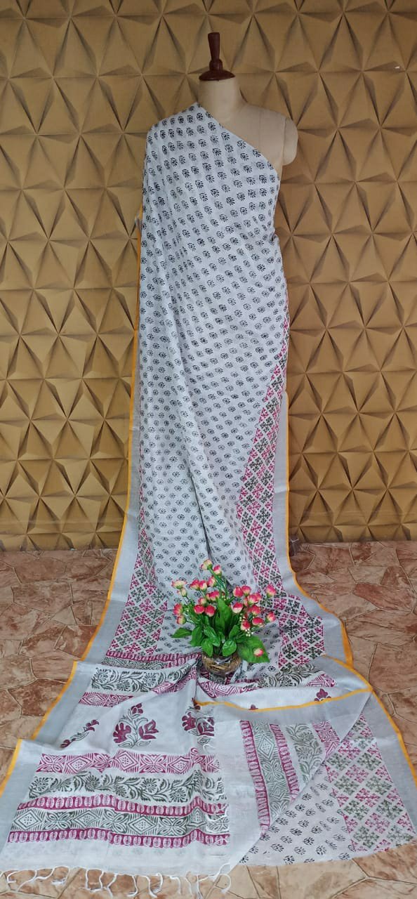 Pure linen print saree SILK ZONE