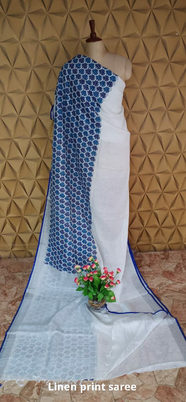 Pure linen print saree SILK ZONE