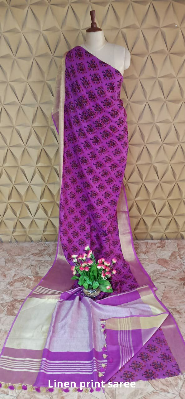 Pure linen print saree SILK ZONE