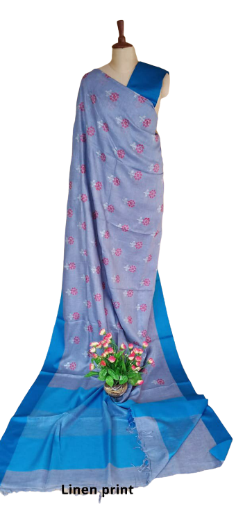 Pure linen print saree SILK ZONE