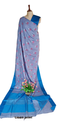 Pure linen print saree SILK ZONE