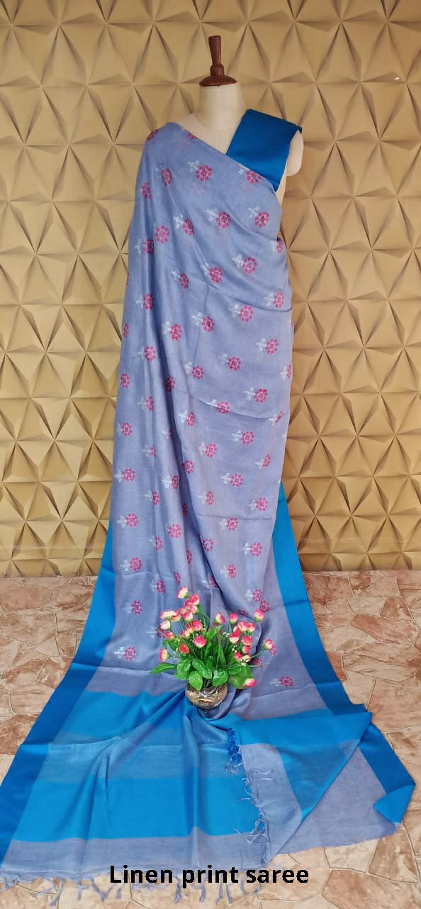 Pure linen print saree SILK ZONE