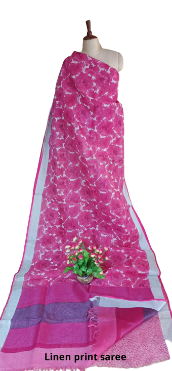 Pure linen print saree SILK ZONE