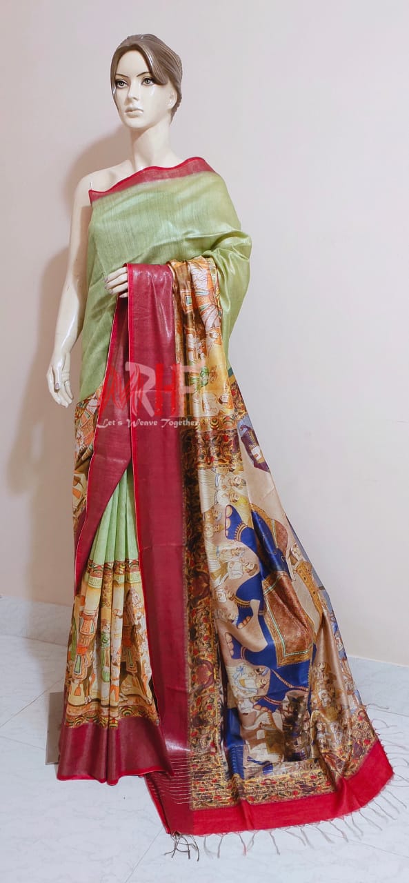 Pure Tussar Silk print saree
