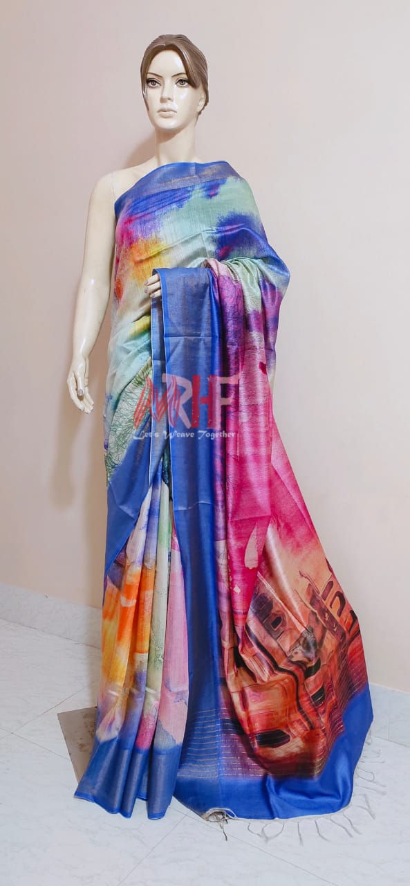 Pure Tussar Silk print saree