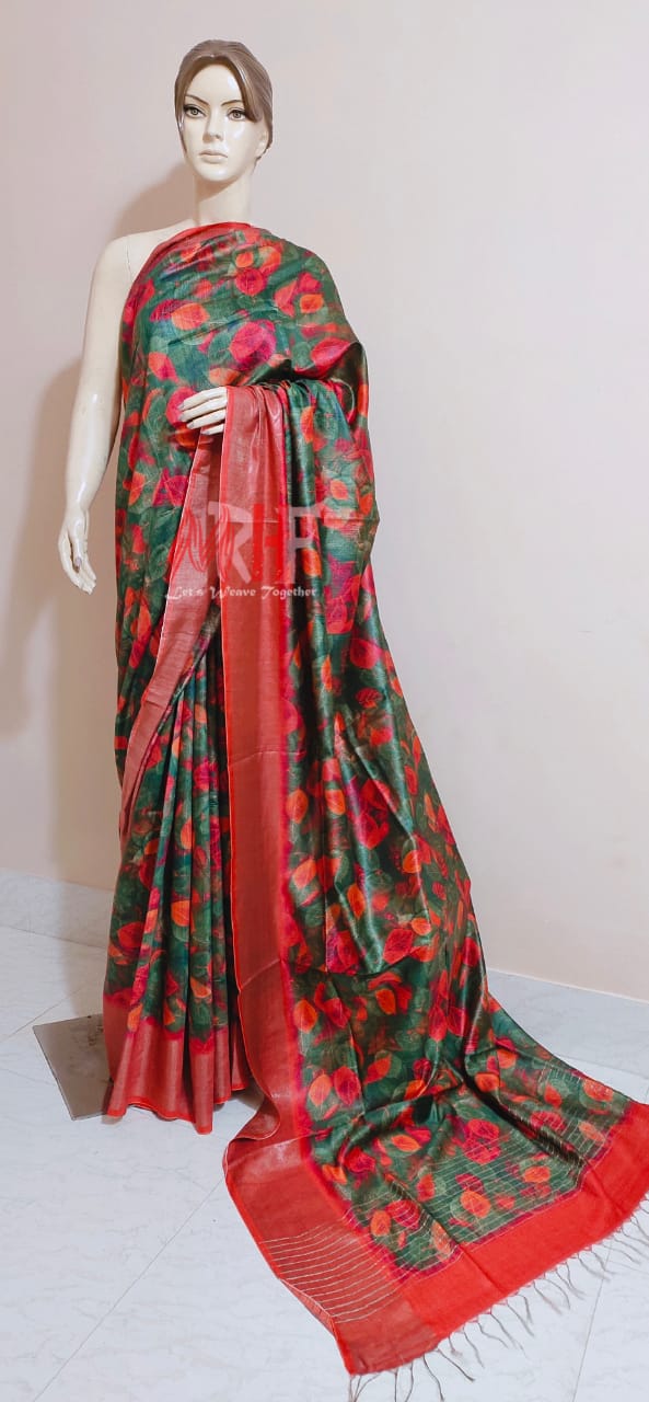 Pure Tussar Silk print saree