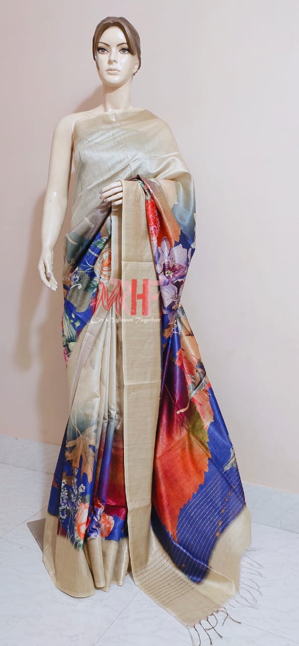 Pure Tussar Silk print saree