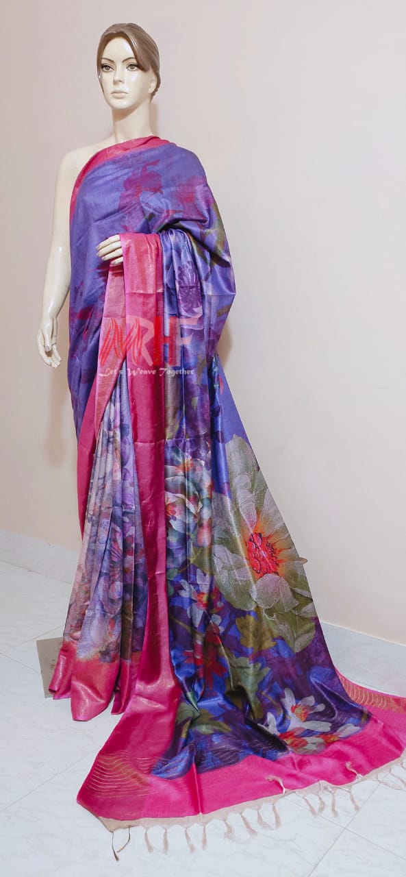 Pure Tussar Silk print saree