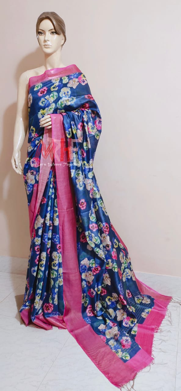 Pure Tussar Silk print saree