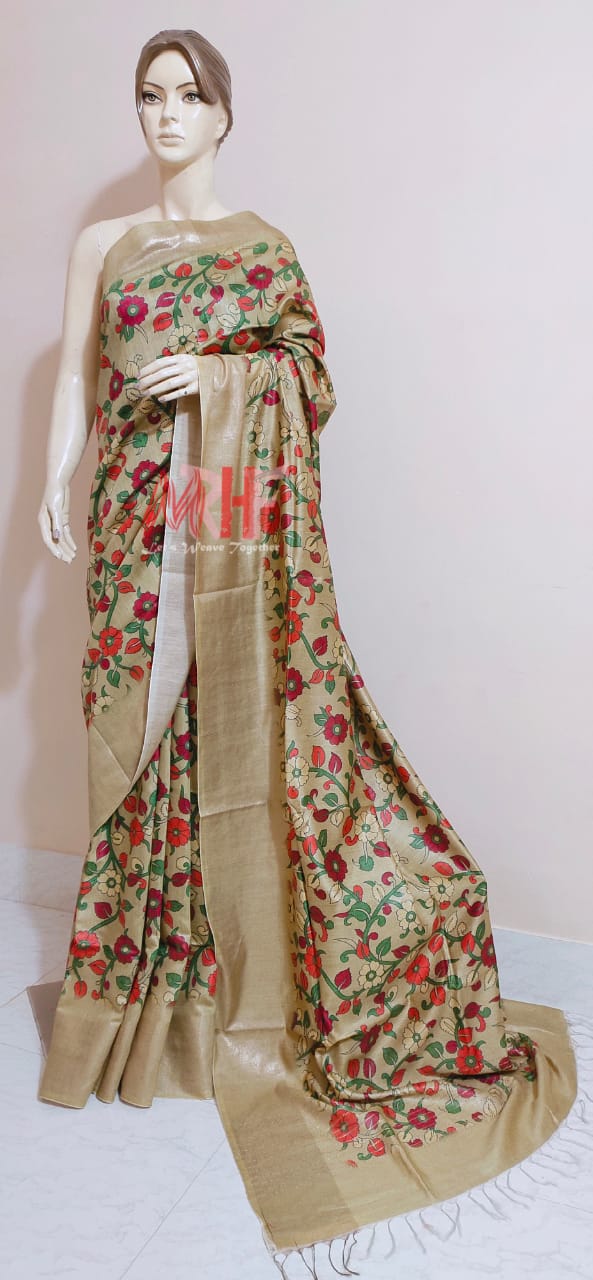 Pure Tussar Silk print saree