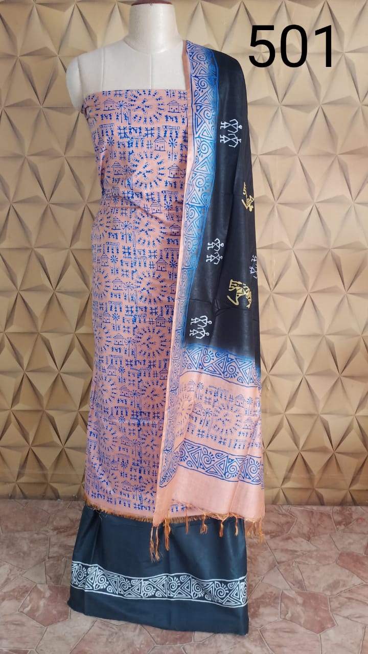 Soft silk hand print Suit SILK ZONE